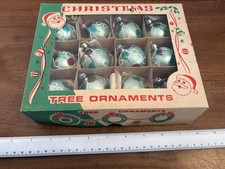 Vintage MCM Mercury Glass Christmas Ornaments Set of 12 in Box Poland 1.75” ea. picture