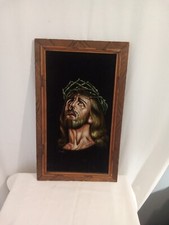 Vintage JESUS PRAYING Black Velvet Oil Painting, Signed, Framed , 23” X 14”  picture