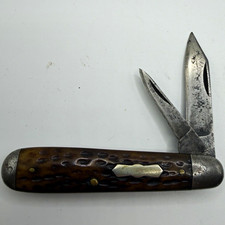 Vintage Original 2-Blade Brown Bone Handle Slipjoint Pocket Knife Robeson? picture