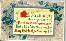 May Your Birthday's Store of Pleasure Forget-Me-Nots Embossed Birthday Postcard picture