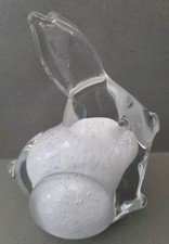 Hand Blown Art Glass Bunny Rabbit clear with White 5