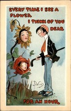 Flower-faced Women Fantasy Tuck DWIG c1910s Vintage Postcard bhn picture