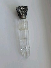ANTIQUE TEAR CATCHER PERFUME CUT GLASS BOTTLE SILVER CROWN CAP picture