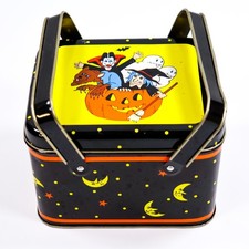 Vintage Keller Charles Philadelphia Mini Halloween Tin Box Witch Ghost Pumpkin picture