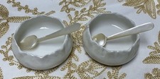 2 Antique D & C Limoges White Porcelain Salt Cellars w/ Pearl Spoons READ FULLY picture