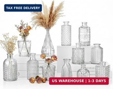 12 Pcs Clear Bud Vases Set, Small Vintage Glass Clear Bud Flower Vases Bulk Mult picture