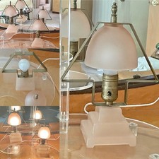2 Vtg 1930's ART DECO Houze Glass STEPPED DESIGN Pink Boudoir/Bedroom Lamps picture