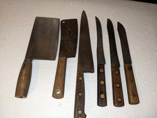 6 Vintage Kitchen Knives Cleavers Henckels Grand Prize 1900 King Carbon Steel picture