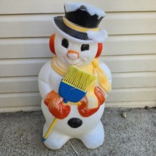 Vintage Poloron Illuminated Christmas Snowman w Broom 30” Blow Mold MCM 2382 picture