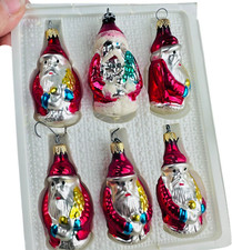 6 vtg Mercury glass Santa's Ornaments 60s Made in Columbia picture