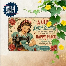 A Girl Who Loves Sewing Sign Creative Needle and Thread Room Metal Tin Plaque picture
