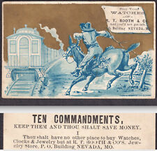 Nevada MO 1800s Booth Jewelry Watches Cowboy Railroad Train 10 Commandments Card picture