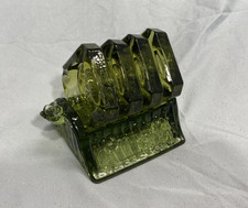 Vintage Fenton Colonial Green Glass Square 4 Rose Flower Ashtrays with Holder picture