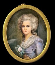 Antique French Portrait Miniature Madame Elisabeth c1890 Signed Gilt Brass Frame picture
