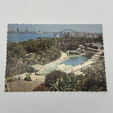 Vintage Taronga Zoo Sydney Postcard, Dolphin Seal Pools & City Skyline View picture