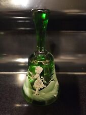 VTG Mary Gregory Emerald Glass Bell Girl with palette/brush in hand Painted Whit picture