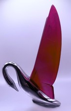 Vintage GEM 220 Illuminated Swan Hood Ornament Red Lucite Wings Packard sued Gem picture