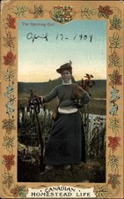 CANADA CANADIAN HOMESTEAD LIFE Woman Hunter w Rifle Gun Antique PC picture