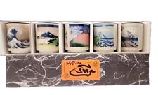 Vtg New Japanese 5-piece Sake Cup Shot Tea set w/painted scenes In Original Box  picture