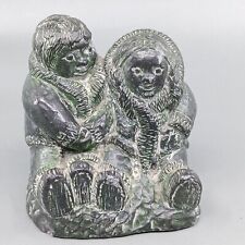 Wolf Original Sculptures Canada Soapstone Inuit Eskimo Native Couple Figurine picture