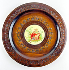 Vintage Polish Folk Art Decorative Plate - carved w/ ceramic inlay picture