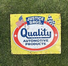 Vintage Original Justice Bros. Quality Automotive Tin Sign With Killer Graphics. picture