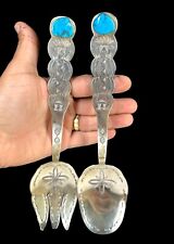 Huge Navajo Sterling Silver And Turquoise Serving Set By Don Platero Blue Gem  picture