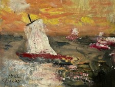 1982 Original Father Emilian Glocar Seascape Sailboat Oil Painting Signed picture