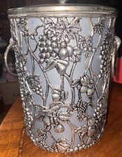 SILVER VINTAGE HEAVY METAL OVERLAY ICE WINE BUCKET COOLER GRAPES. picture