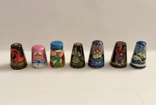7 Wooden Lacquer Hand Painted Thimbles picture