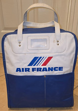 1970's Vintage Air France Flight Bag Blue White Vinyl Carry On Travel Tote picture