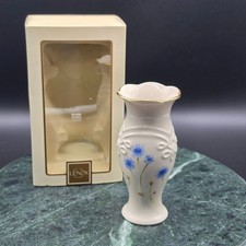 Vintage Lenox Gold Trim small bud Vase Blue and pink flowers Embossed w/ Box picture
