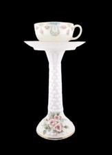 Porcelain Teacup Candleholder Lefton White Milk Glass Base Vintage  picture