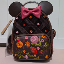 BoxLunch Disney Minnie Mouse Floral Mini Backpack w/ Interchangeable Ears Brown picture