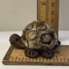 Vintage Art Pottery Turtle Tortoise Glazed Shell Handmade Unsigned 2.25” X 1.25” picture