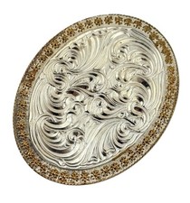 Vtg Crumrine Engraved Floral Silver Gold Tone Western Bolo Tie Slide USA Made picture