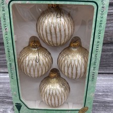 Vtg Krebs Glass Christmas Ornaments Hand Decorated Boxed Set 4 Gold picture