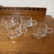 4 VTG Hazel Atlas Orchard Punch Bowl Snack Cups Square Bottom Clear Glass picture