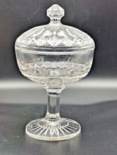 EAPG Diamond Medallion Covered Pedestal Compote Candy Dish Bryce Higbee 1880s picture