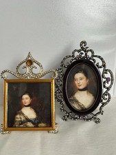 Vintage Style Miniature Portrait Frames Jeweled Rhinestone Enamel Set of 2 picture