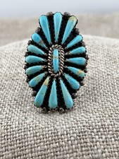 F. M. Begay Vintage Navajo Sterling Silver Turquoise Cluster Ring 7.7 grams picture