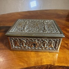 Antique German Erhard Sohne Brass Jewery Box w/ Cherub Putti - Velvet Lining picture