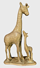 Solid Brass Giraffe Mother Baby on Base Vintage African Animal Figurine MCM 7