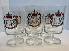 Queen's Silver Jubilee 1977 Queen Elizabeth Footed Goblet Glass 5” Set of 6 picture