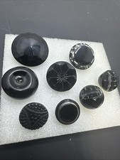 Antique Vintage Black Glass Buttons Shank Geometric Floral Design Lot 8 picture