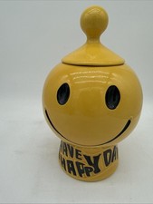 1970's McCoy Pottery Have a Happy Day Smiley Face Cookie Jar With Lid picture