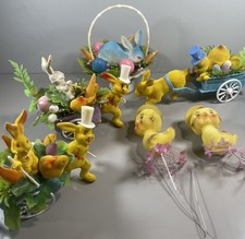 Vintage Lot of 6 1950s 1960s Plastic Flocked Easter Decorations Floral Picks MCM picture