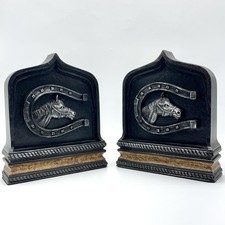 Vintage Equestrian Horse & Horseshoe Bookends — Western Study Décor (Pair) picture
