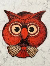 Antique 1920s - 30's Dennison Halloween Die-Cut Owl Head - Made in USA picture