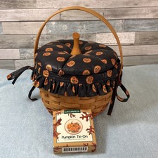 VTG 1996 Longaberger Halloween Pumpkin Basket W/ Liner Protector & Lid, Tie-On picture